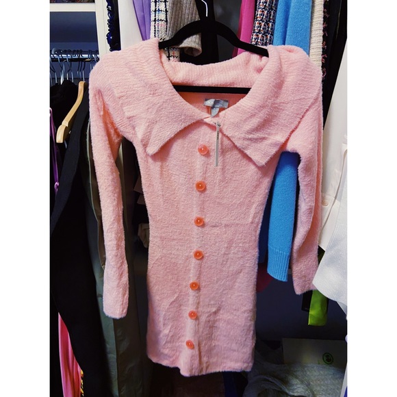 ASOS design fluffy knit pink bardot mini dress - Picture 2 of 4